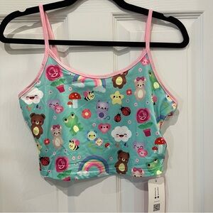 Cartoon Print Stretchy Lightweight Contrast Binding Spaghetti Strap Crop Top NWT